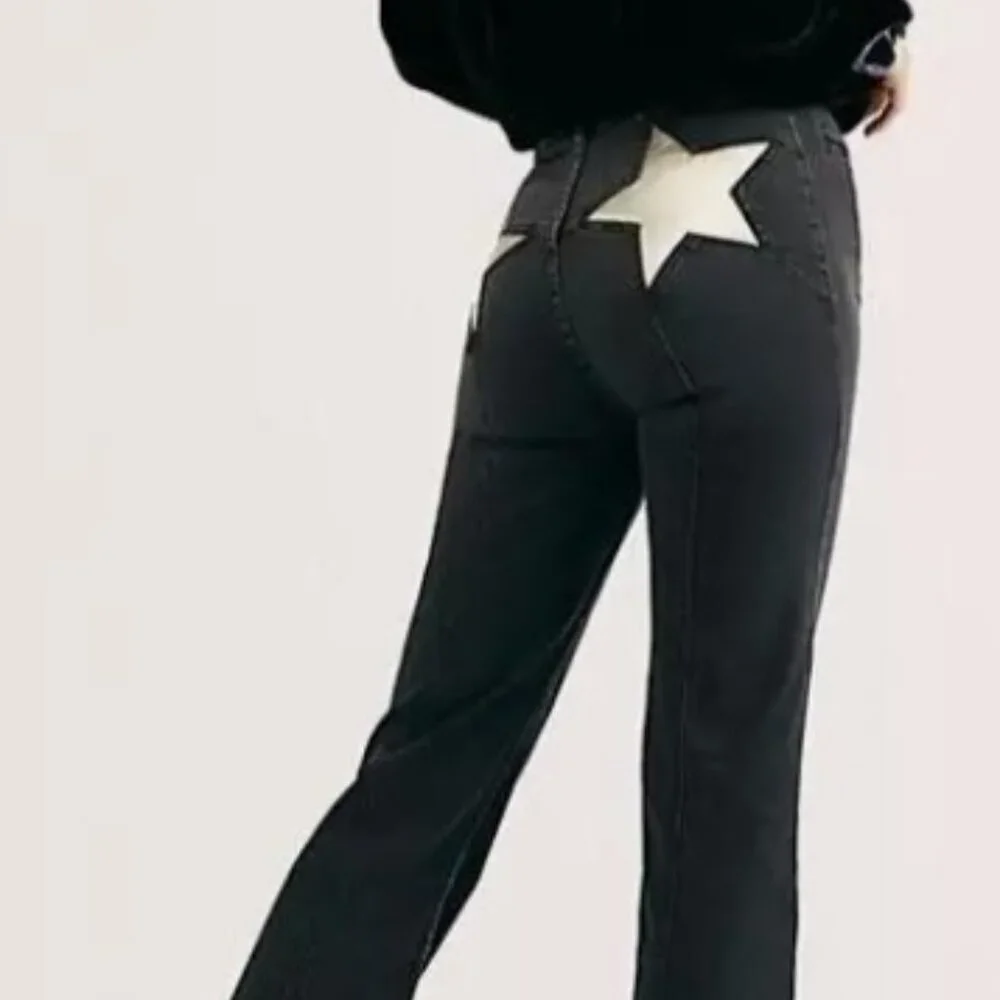 Free People Firecracker Flare Black Star Jeans High Rise Size 25 - Picture 2 of 8